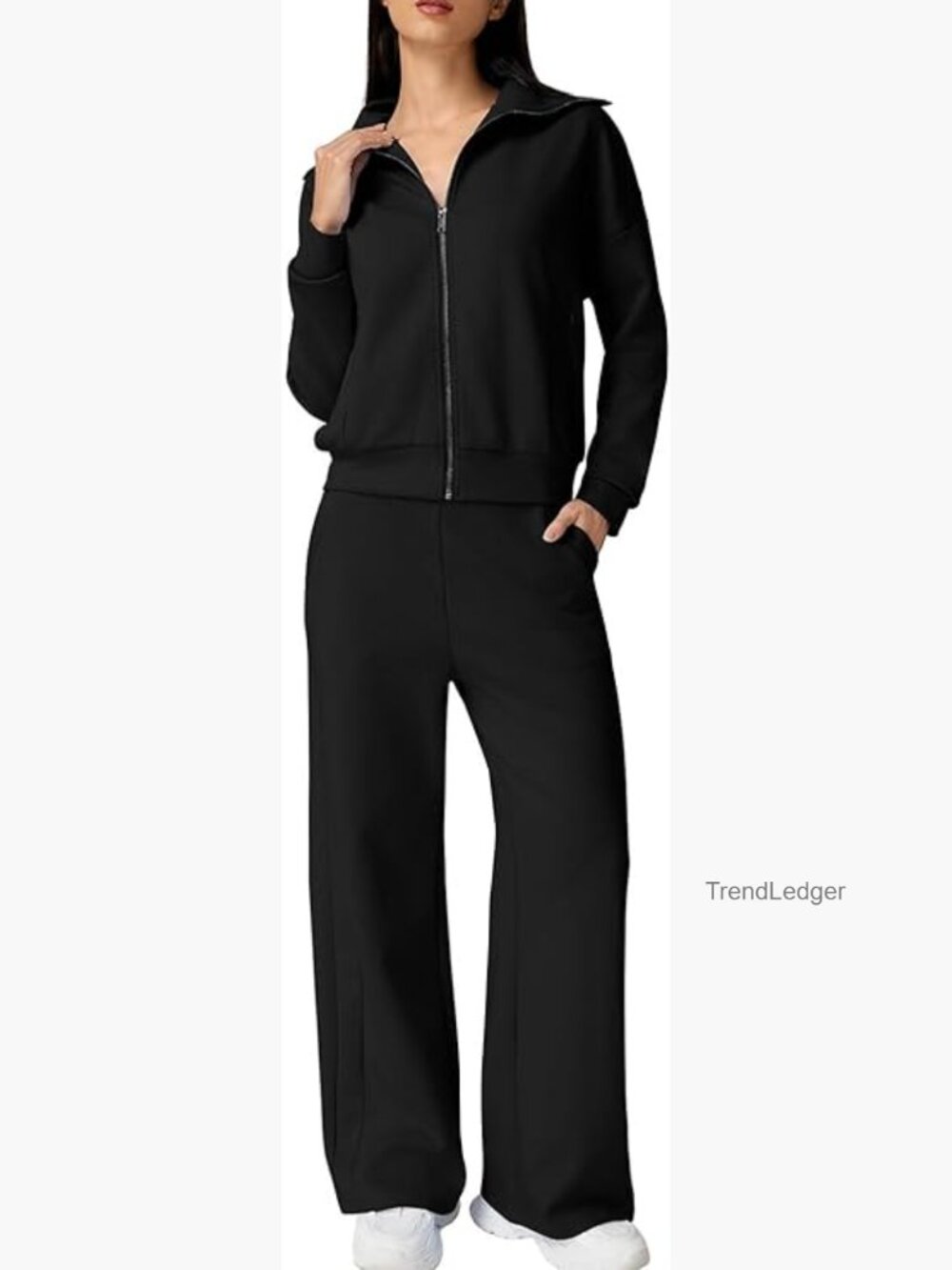 Black Wide-Leg Track Joggers for Women